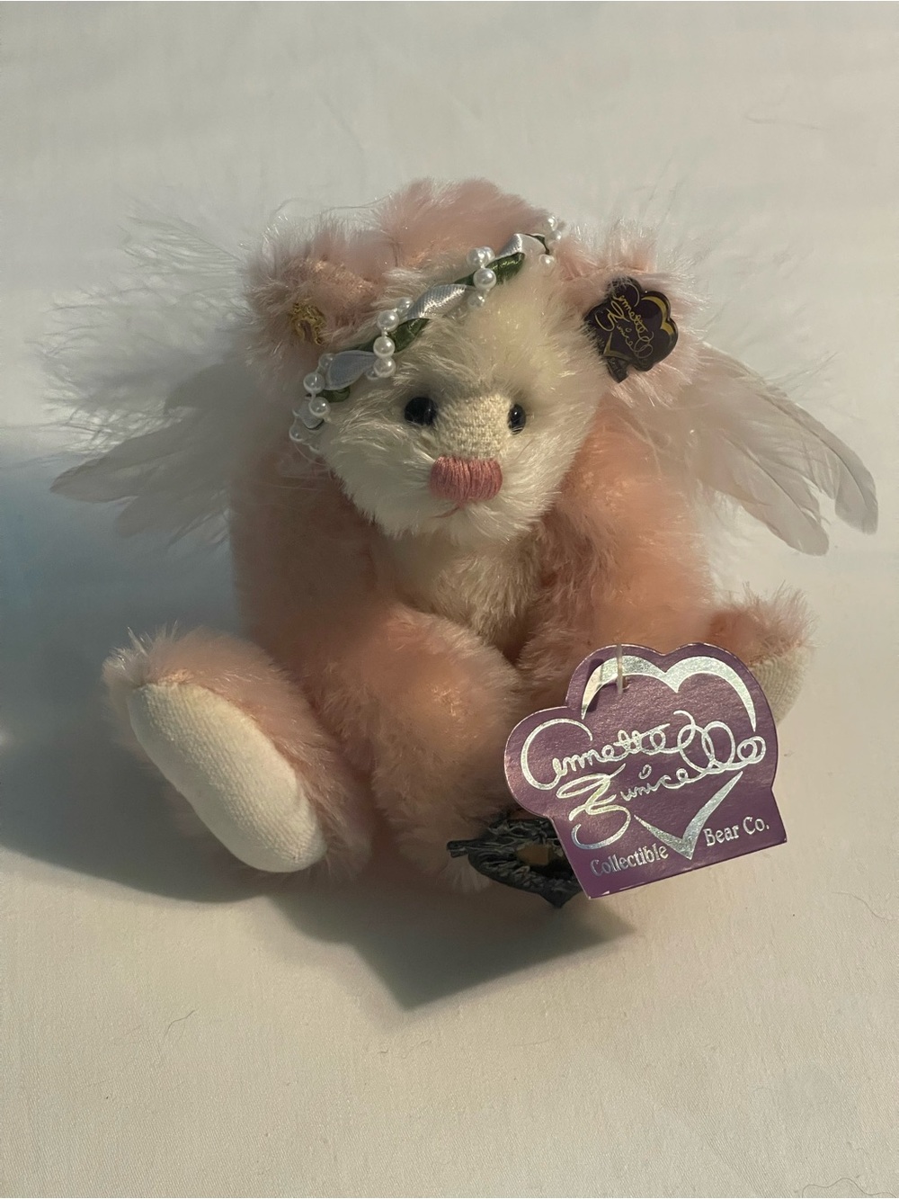 Collectible Bear Co. “Jennifer”  Pink Mohair Angel Bear with Pearl Headband